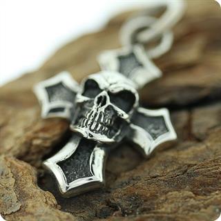 Sterling Silver Pendant , Skull  Cross