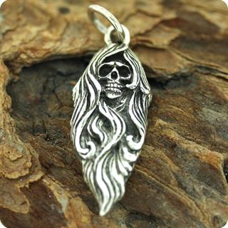 Sterling Silver Pendant, Hairy Ghost Skull