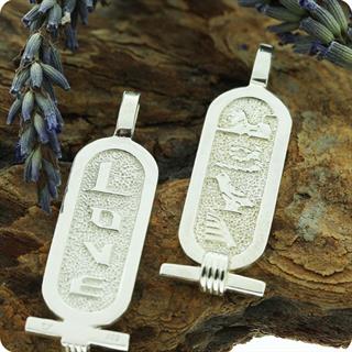 A pair of Egyptian silver Double sides Cartouches" Love says in  Hieroglyph & English
