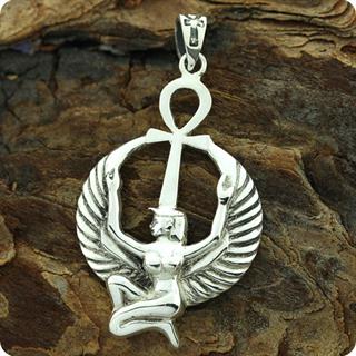 Egyptian Astrology Goddess Isis w/ Ankh 925 Silver Pendant