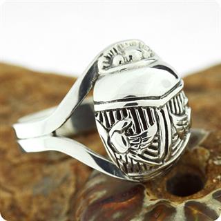 Egyptian Scarab and Wadjet Silver Ring