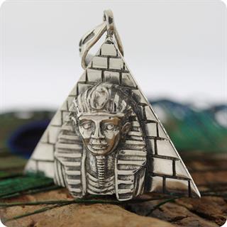 Egyptian Silver Pharaoh Tut Portrait Pyramid ,High Relief Pendant