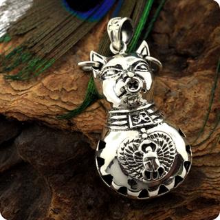 Egyptian Zodiac Silver Cat Goddess Bastet  locket Pendant II