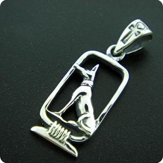 Egyptian Silver Lord Of The Dead God Anubis Hollow Cartouche Pendant