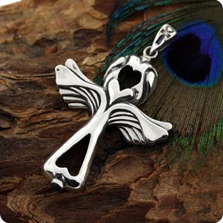 Sterling Silver Wings of Lover Ankh Lapis Pendant