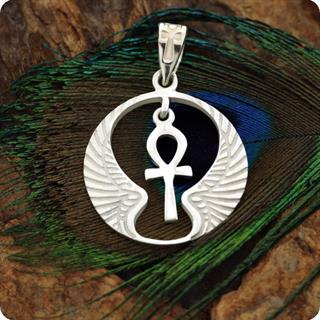 Egyptian Silver Winged Cobra W/ Lotus And Ankh Waject Pendant